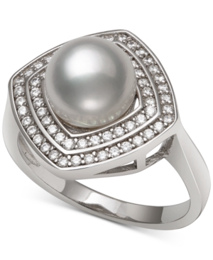 image of Cultured Freshwater Pearl (8mm) & Cubic Zirconia Statement Ring in Sterling Silver