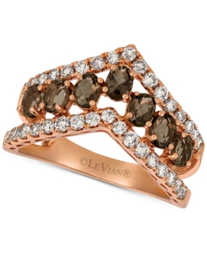 image of Le Vian Smoky Quartz (9/10 ct. t.w.) & Nude Diamond (5/8 ct. t.w.) Chevron Statement Ring in 14k Rose Gold