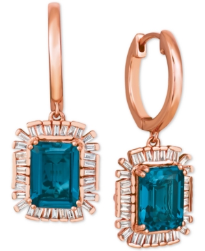 image of Le Vian Baguette Frenzy London Blue Topaz (3-1/2 ct. t.w.) & Diamond (1/4 ct. t.w.) Drop Earrings in 14k Rose Gold