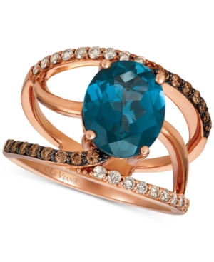 image of Le Vian London Blue Topaz (3-3/4 ct. t.w.) & Nude & Chocolate Diamond (3/8 ct. t.w.) Swirl Ring in 14k Rose Gold