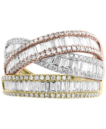 EFFY Collection - Diamond Baguette Tricolor Ring (1-1/2 ct. t.w.) in 14k Gold, White Gold & Rose Gold
