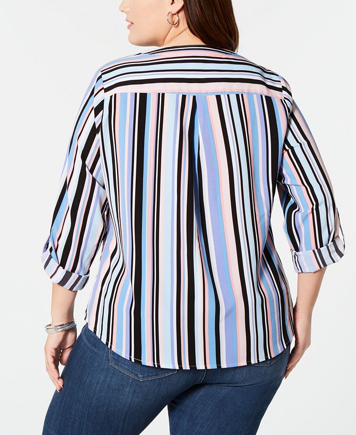 NY Collection Plus Size Printed ButtonFront RollTab Shirt Macy's