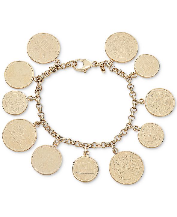 Italian Gold Euro Coin Charm Bracelet in 14k Gold Vermeil & Reviews