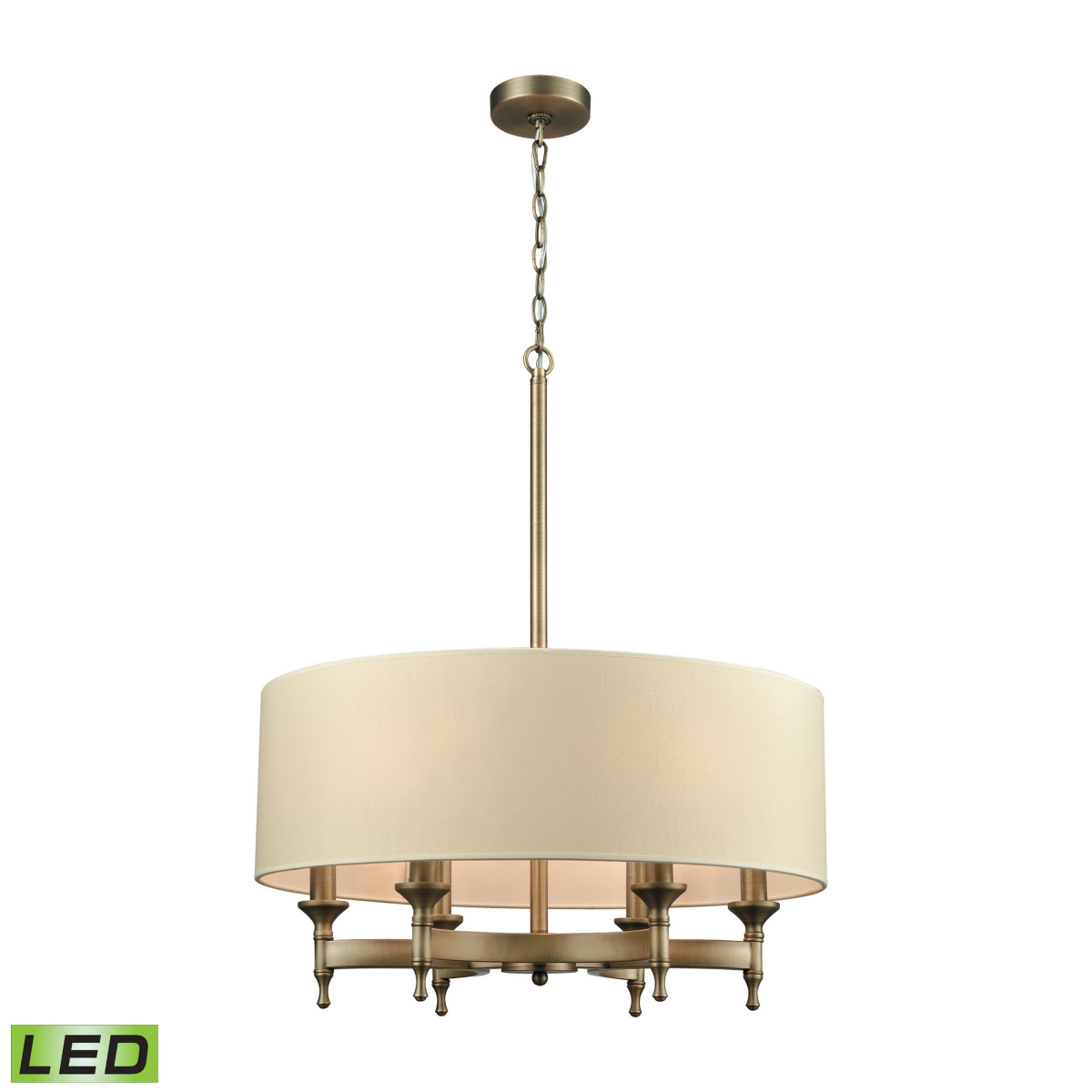 Pembroke 6 Light Chandelier in Brushed Antiquewith A Light Tan Fabric Shade - Brass