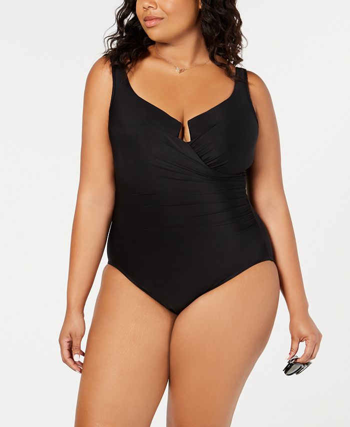 Miraclesuit Plus Size Escape Underwire Allover-Slimming Wrap Swimsuit - Macy's