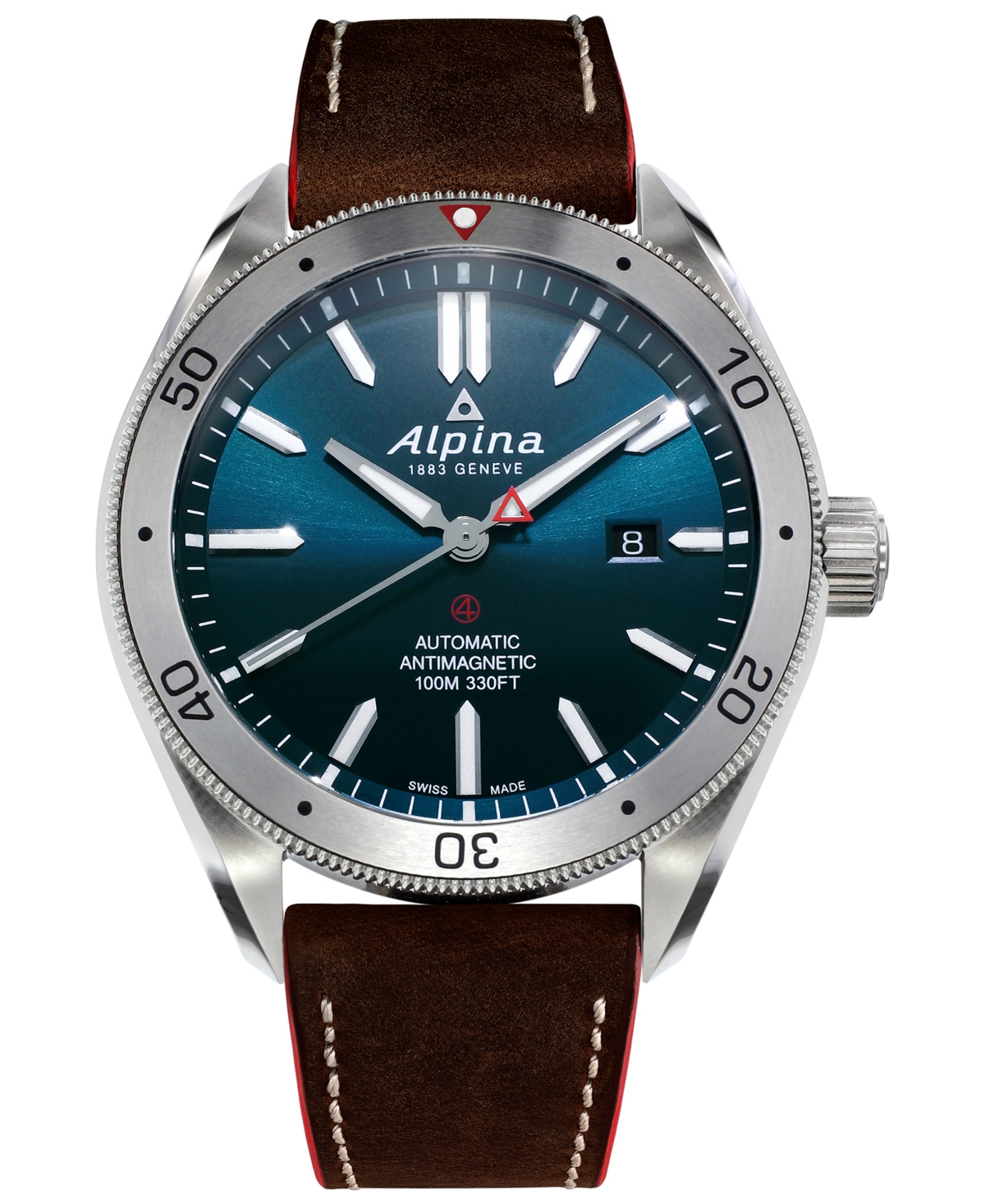 ALPINA MEN'S SWISS AUTOMATIC ALPINER 4 BROWN LEATHER STRAP WATCH 44MM