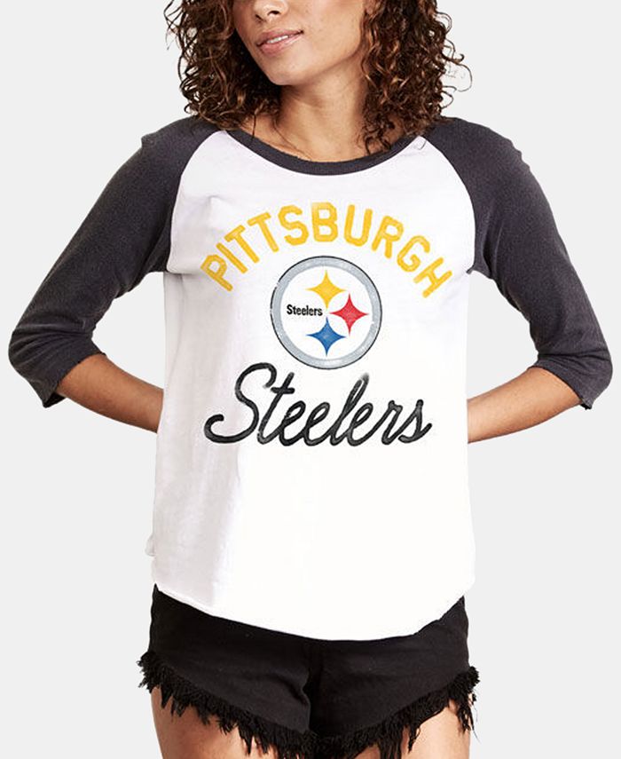 NFL Team Apparel Pittsburgh Steelers Womens Charcoal Raglan