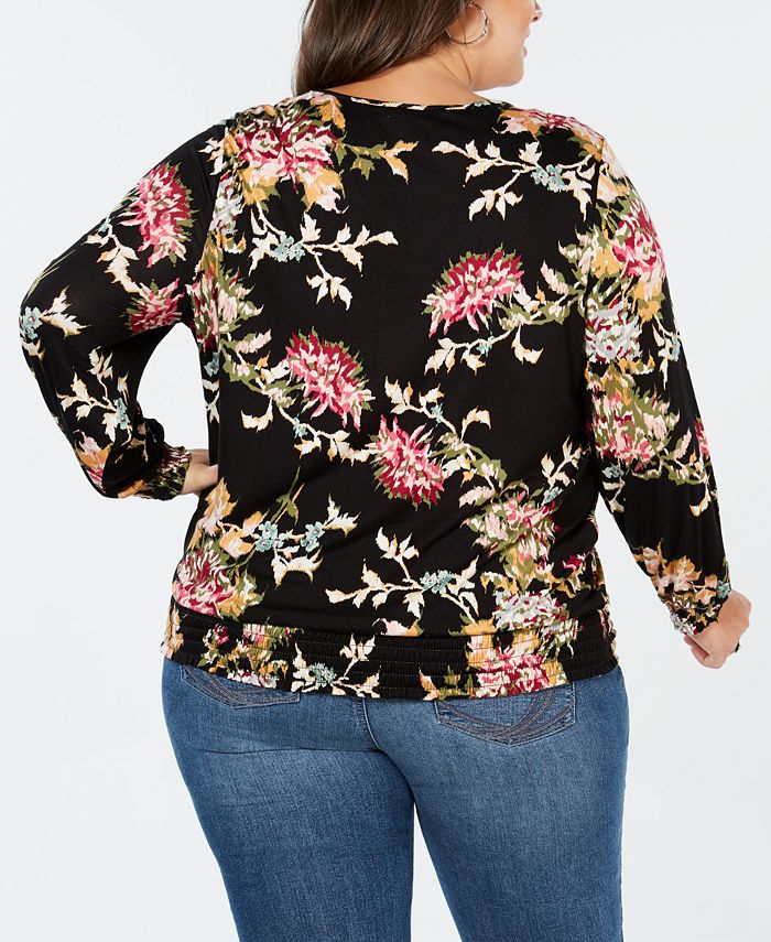 Style & Co Plus Size Printed Smocked Top, Created for Macy's - Macy's