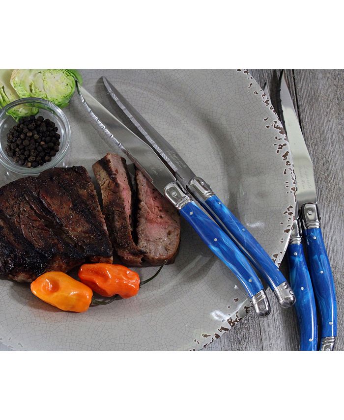 French Home - Laguiole Blue Faux Marble Steak Knives, Set of 4