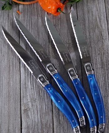 French Home - Laguiole Blue Faux Marble Steak Knives, Set of 4