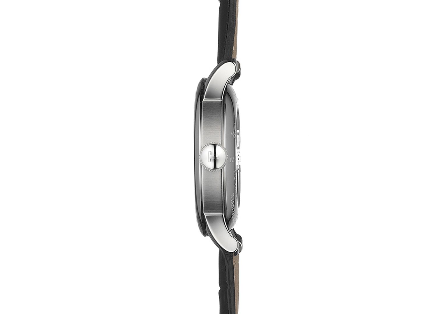Men's Swiss Automatic T-Classic Le Locle Powermatic 80 Black Leather Strap Watch 39.3mm