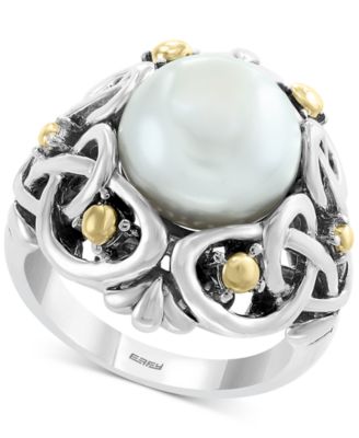 EFFY Collection - Cultured Freshwater Pearl (11mm) Statement Ring in Sterling Silver & 18k Gold Over Silver