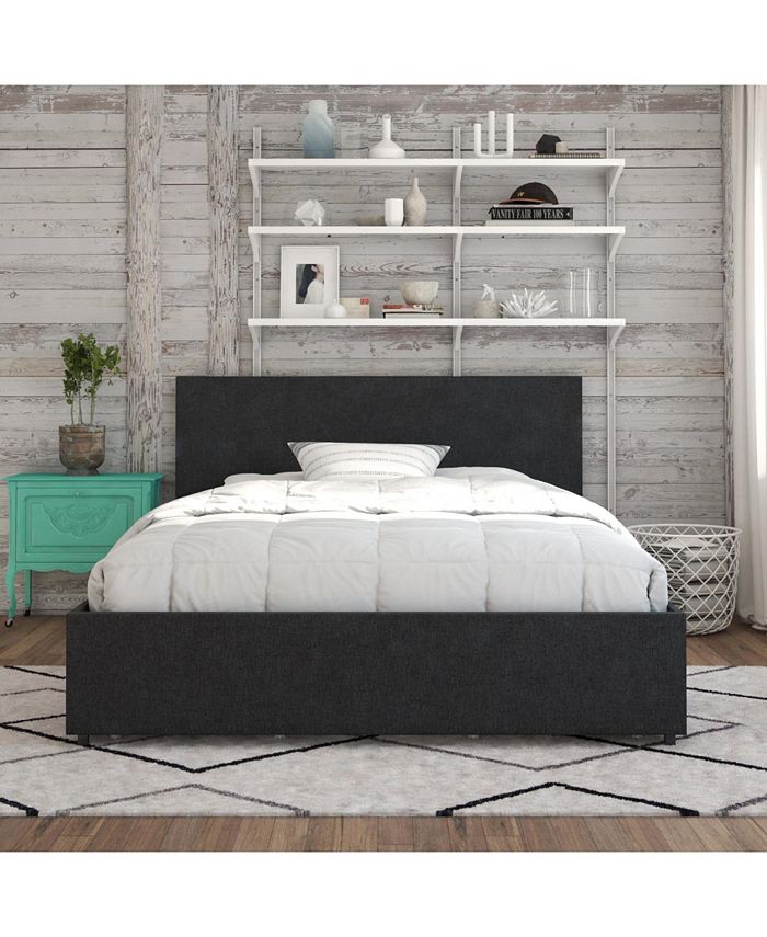 Novogratz Kelly Bed with Storage, Full, Dark Grey Linen