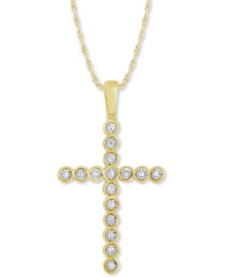 Macy's - Diamond Cross 18" Pendant Necklace (1/8 ct. t.w.) in 10k Gold