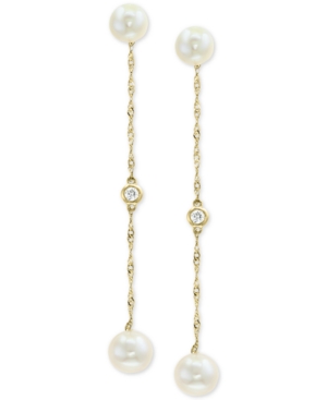 image of Effy Cultured Freshwater Pearl (5 & 6mm) & Diamond Accent Drop Earrings in 14k Gold