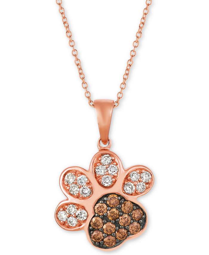 Le Vian Nude™ & Chocolate® Diamond Paw Print 20 Pendant Necklace (3/4 ct.  t.w.) in 14k Rose Gold - Macy's