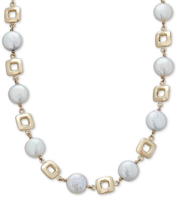 Macy's Cultured Coin Freshwater Pearl (10mm) Collar Necklace in 14k