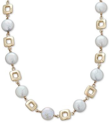 Macy's - Cultured Coin Freshwater Pearl (10mm) Collar Necklace in 14k Gold, 14-1/2" + 2" extender