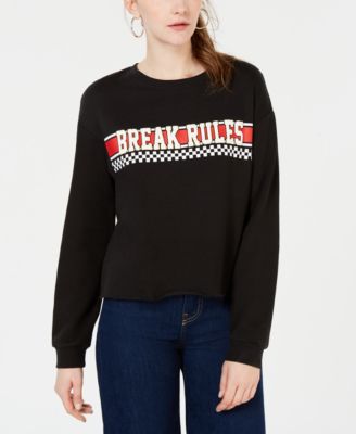 Rebellious One - Juniors' Break Rules Cropped Graphic Sweatshirt