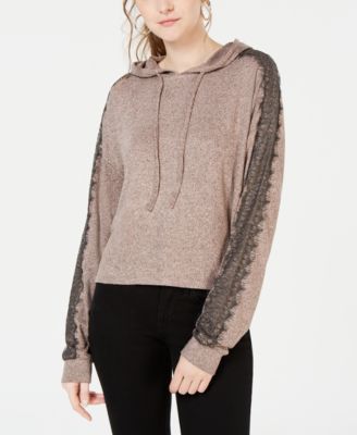 Ultra Flirt - Juniors' Lace-Trimmed Marled Hoodie