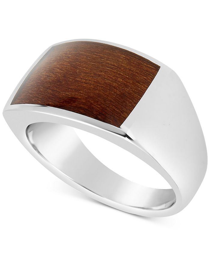 Macy's Men's Wood Inlay Ring in Sterling Silver - Macy's