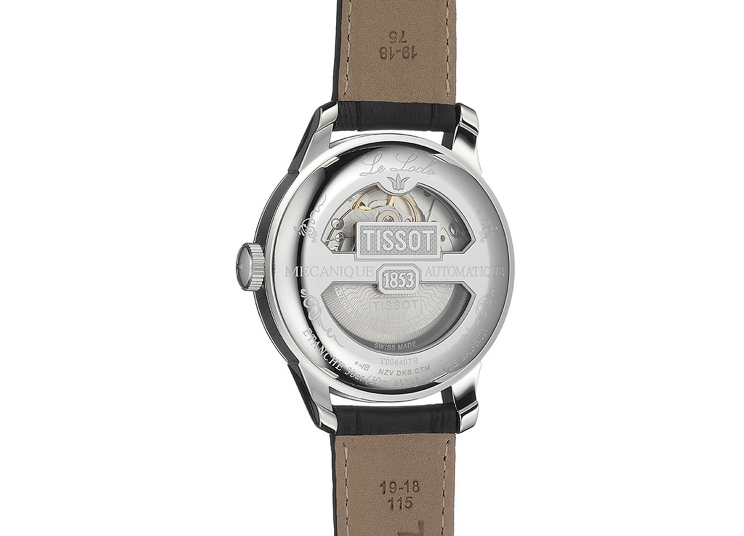 Men's Swiss Automatic T-Classic Le Locle Powermatic 80 Black Leather Strap Watch 39.3mm