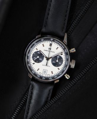 Men's Swiss Automatic Chronograph Intra-Matic Black Leather Strap Watch 40mm