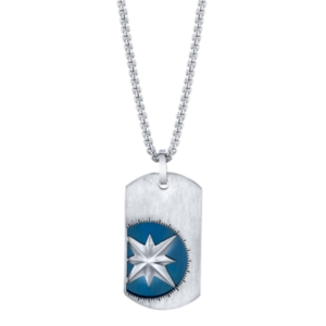 image of He Rocks Double Tag Blue Compass Pendant Necklace in Stainless Steel, 24