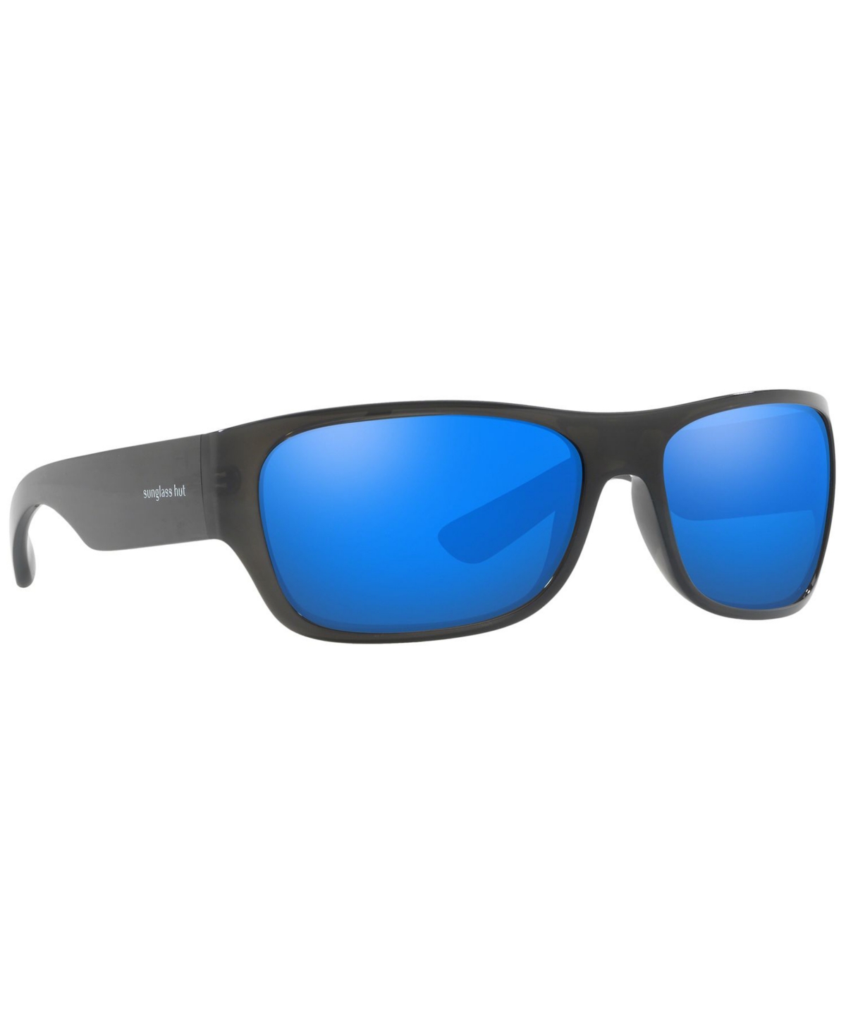 Shop Sunglass Hut Collection Sunglasses, Hu2013 63 In Dark Grey,blue Mirror Blue