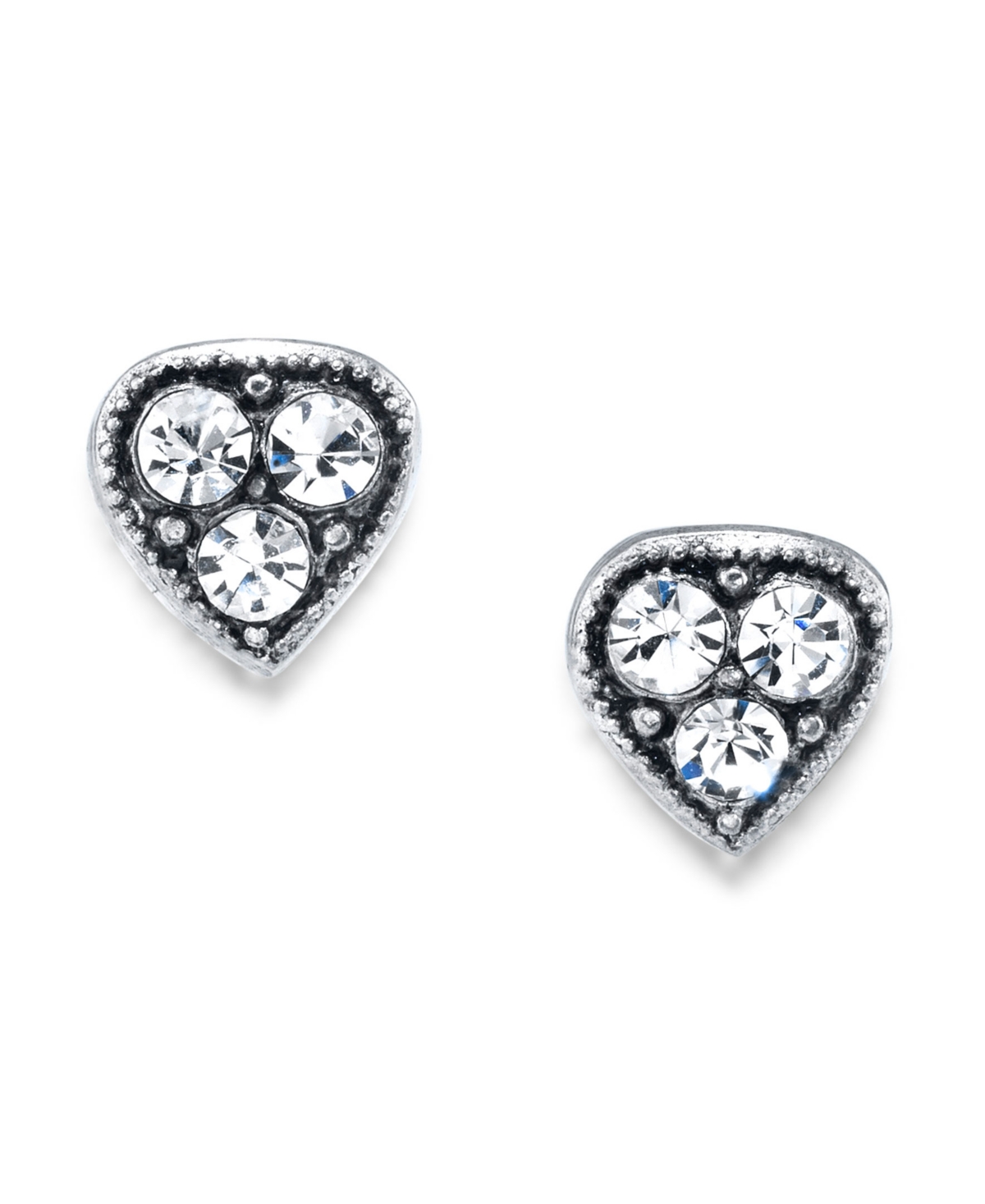 2028 Silver Tone Crystal Heart Stud Earrings In White