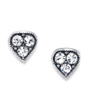 image of 2028 Silver Tone Crystal Heart Stud Earrings
