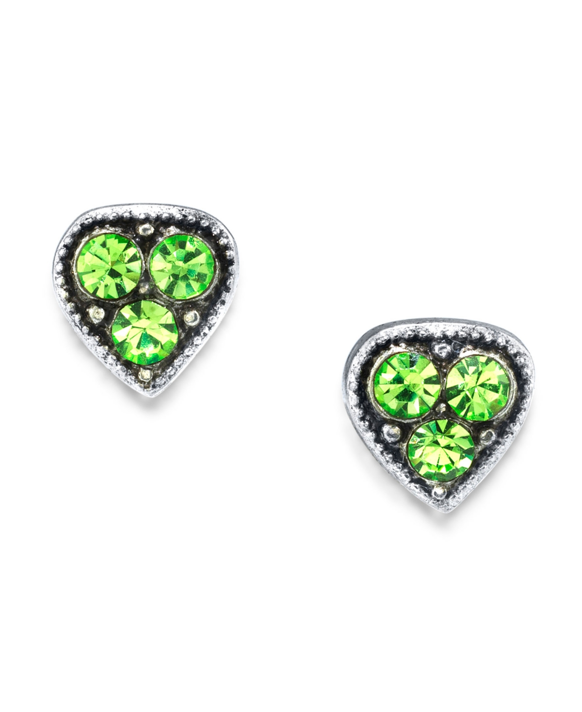 2028 Silver Tone Crystal Heart Stud Earrings In Green