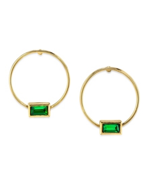 image of 2028 14K Gold Dipped Rectangle Crystal Hoop Stainless Steel Post Small Earrings