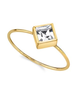 14K Gold-tone Diamond Shaped Crystal Ring