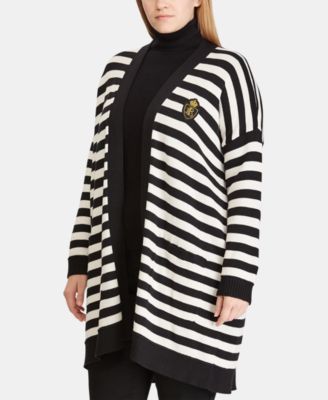 Lauren Ralph Lauren - Plus Size Striped Embroidered-Patch Cardigan