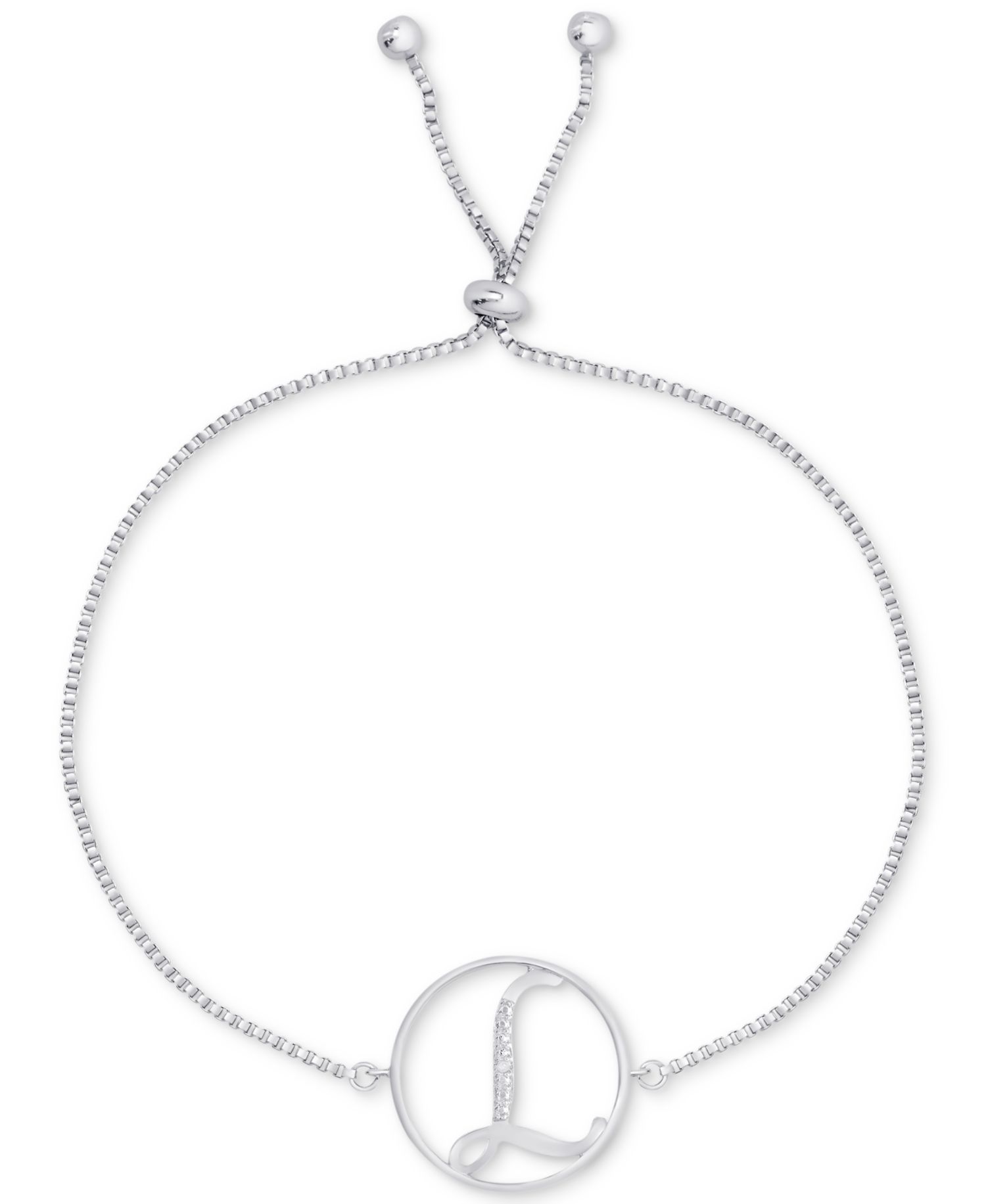 Diamond Accent Initial Bolo Bracelet in Silver-Plate