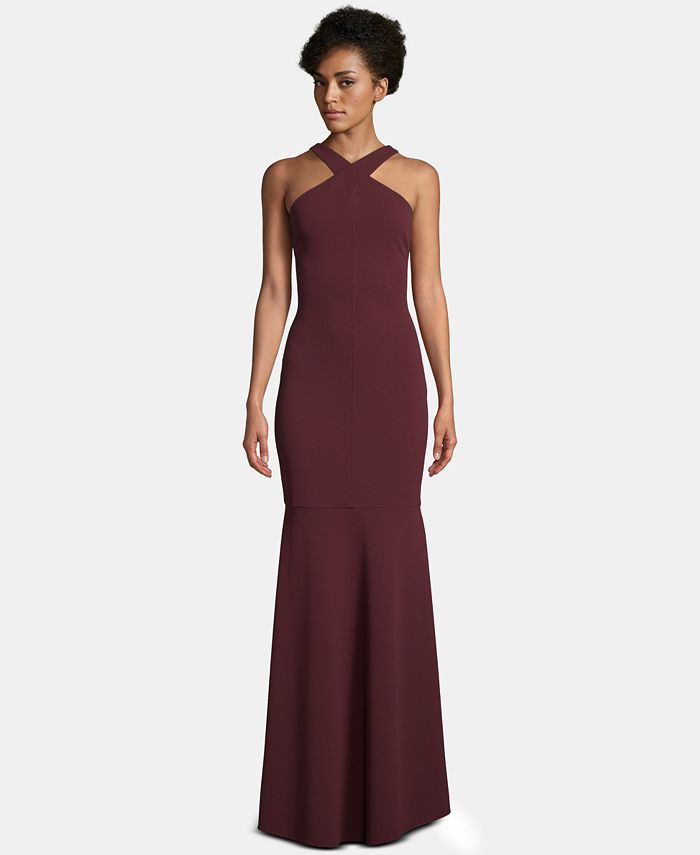 Betsy & Adam Women's Crisscross Pleated Satin A Line Gown Red Size 6
