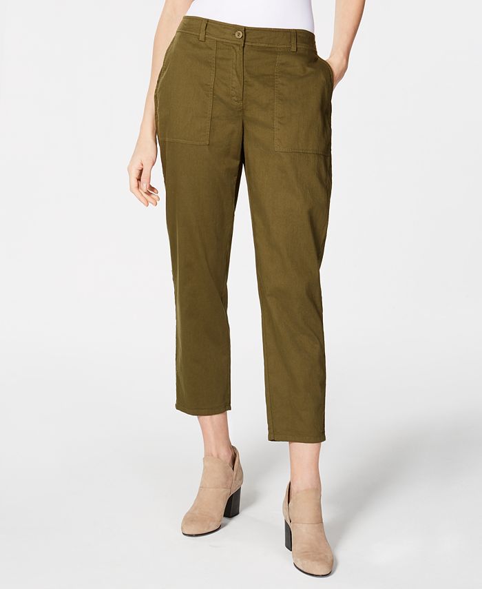 Eileen Fisher Cropped Organic Cotton Twill Pants - Macy's