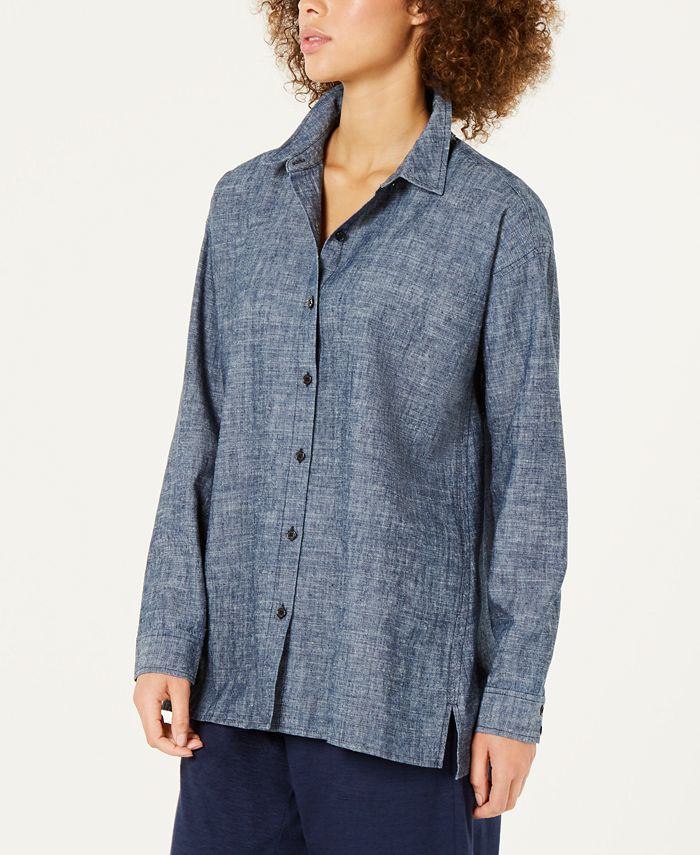 Eileen Fisher Chambray Button-Front Shirt, Regular & Petite - Macy's