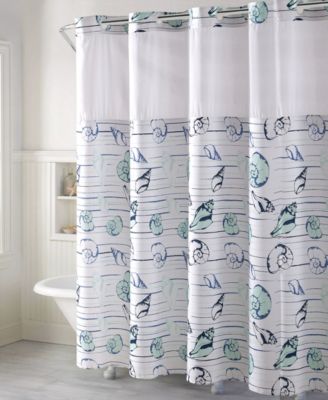 Hookless - Seashell Stripe Print 3-in-1 Shower Curtain