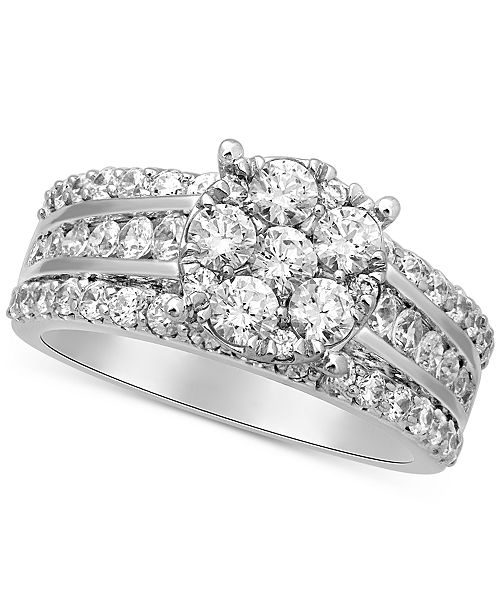 Macy S Diamond Cluster Engagement Ring 2 Ct T W In 14k White Gold Reviews Rings Jewelry Watches Macy S