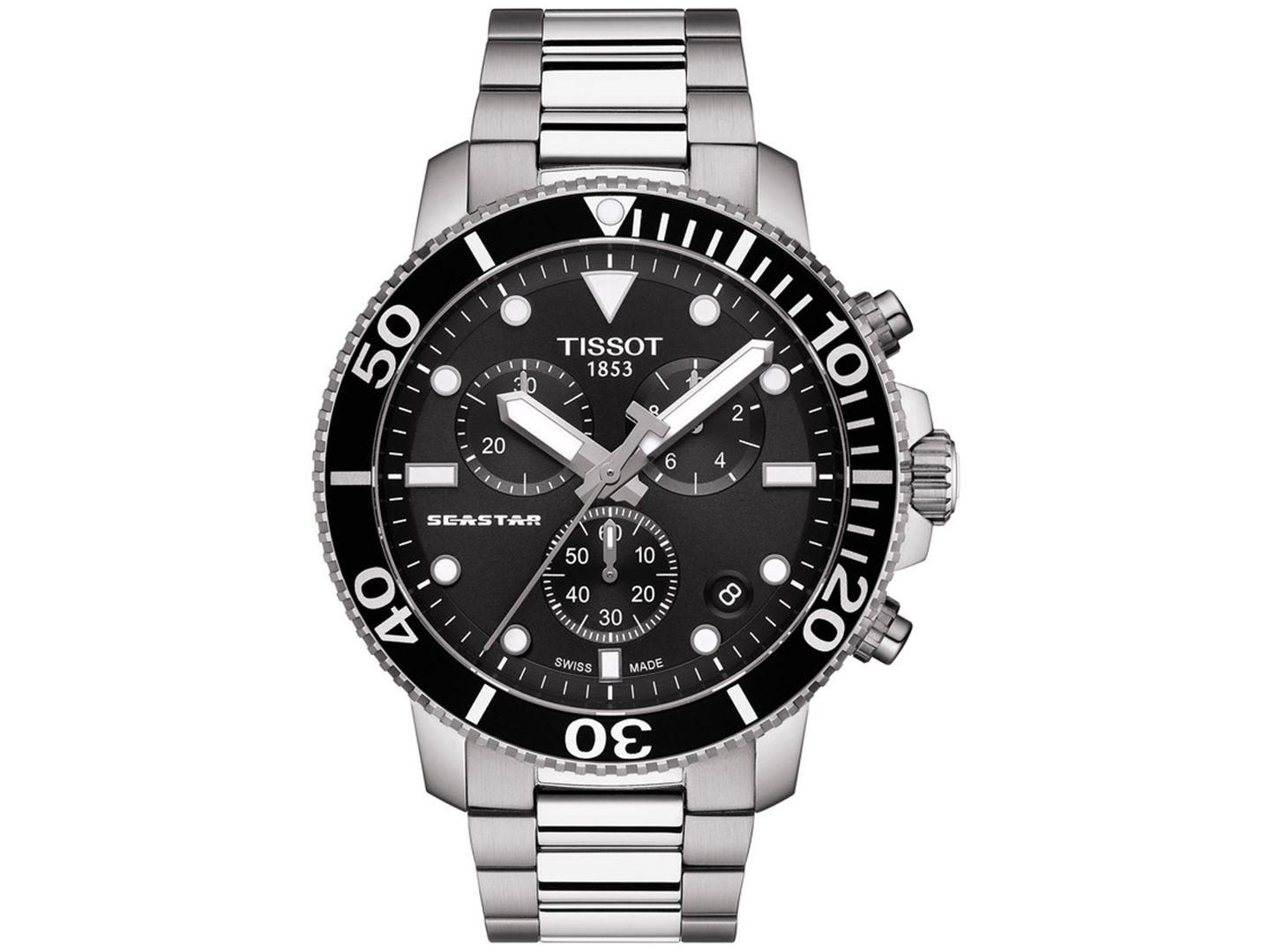 Мужские часы Tissot Swiss Chronograph Seastar 1000 Stainless Steel Bracelet Diver Watch 45.5mm — фото 1