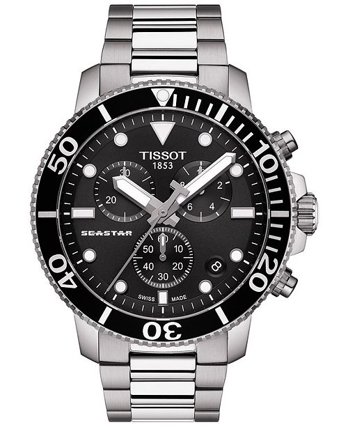 Tissot Men S Swiss Chronograph Seastar 1000 Stainless Steel Bracelet Diver Watch 45 5mm Reviews All Fine Jewelry Jewelry Watches Macy S