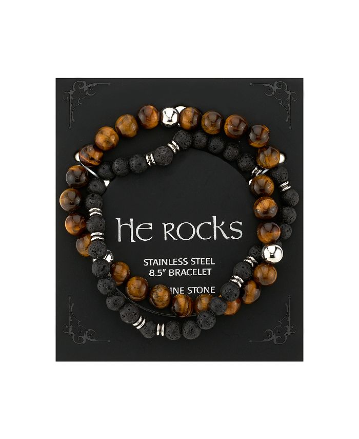 He Rocks Tiger Eye Stone and Black Lava Bead Double Bracelet with ...