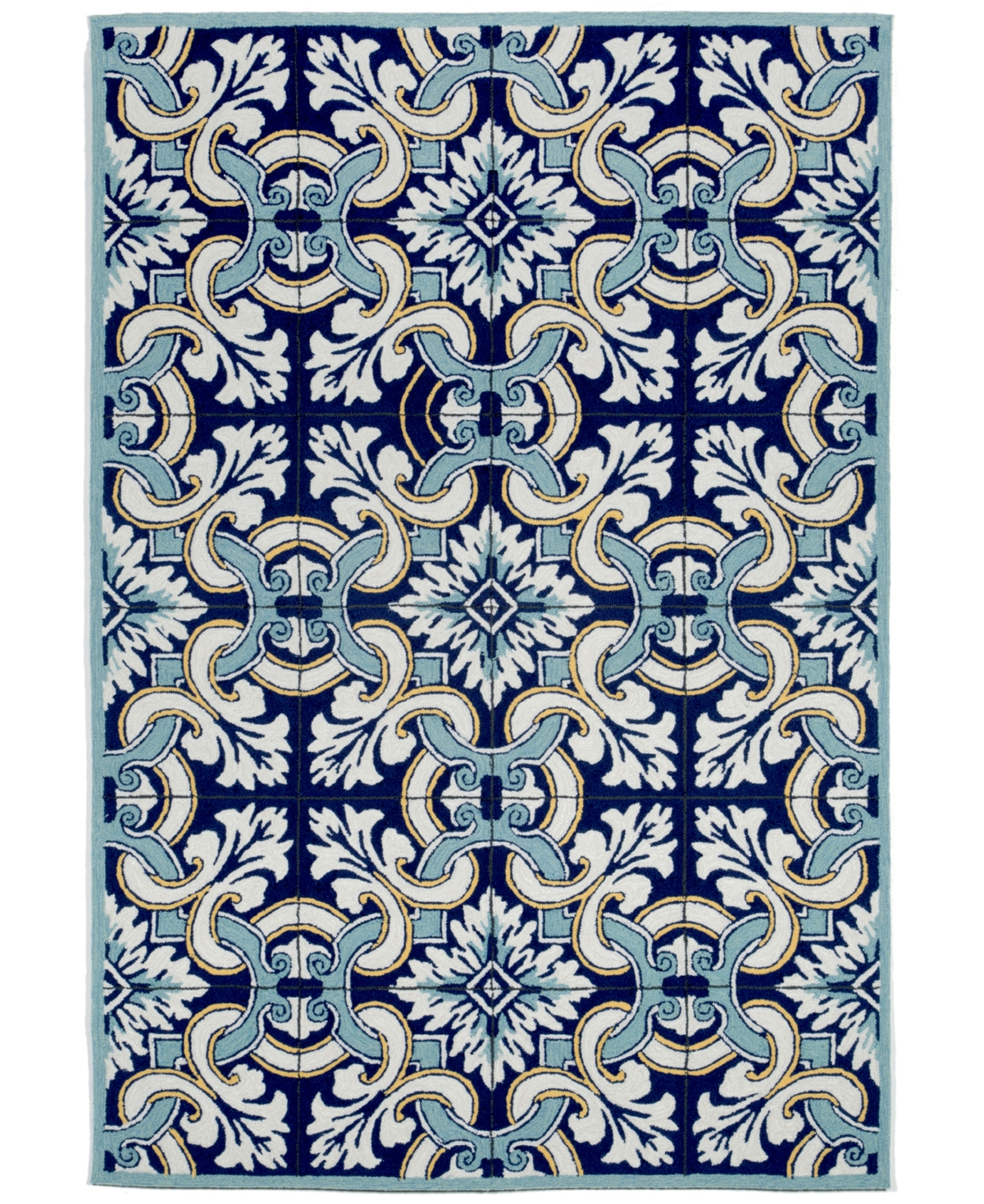 Liora Manne Ravella 2253 Floral Tile Blue 2' X 8' Indoor/outdoor Runner Area Rug