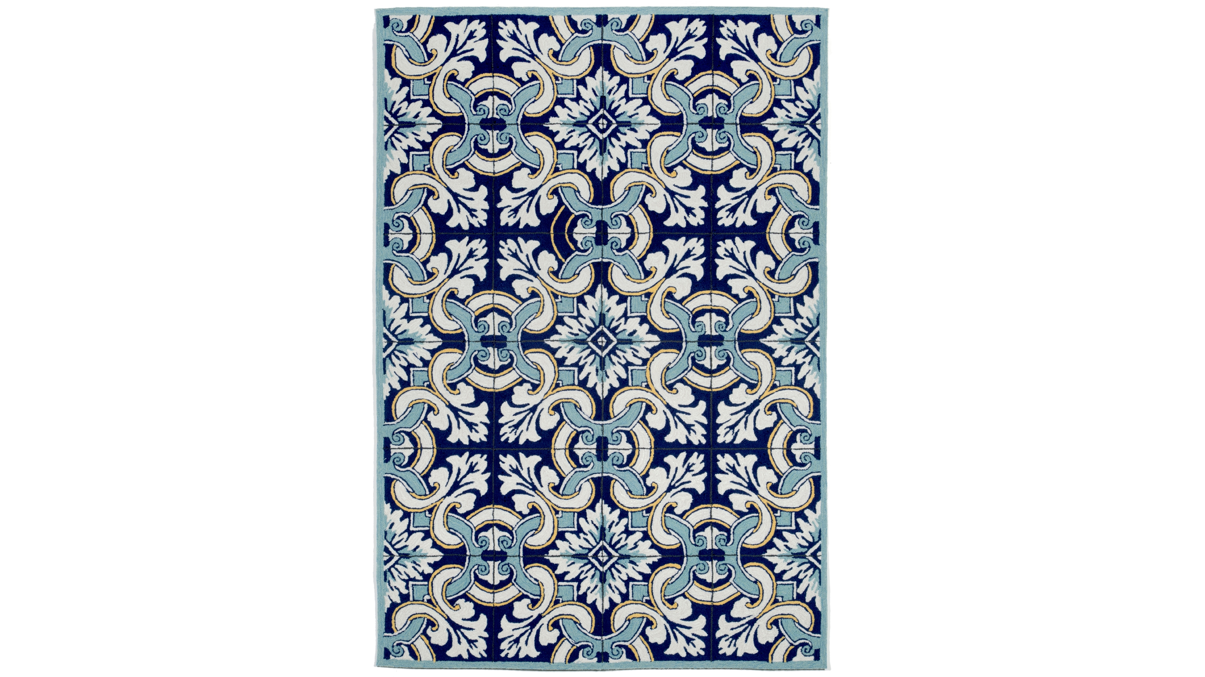 Liora Manne' Ravella 2253 Floral Tile Blue 3'6" x 5'6" Indoor/Outdoor Area Rug