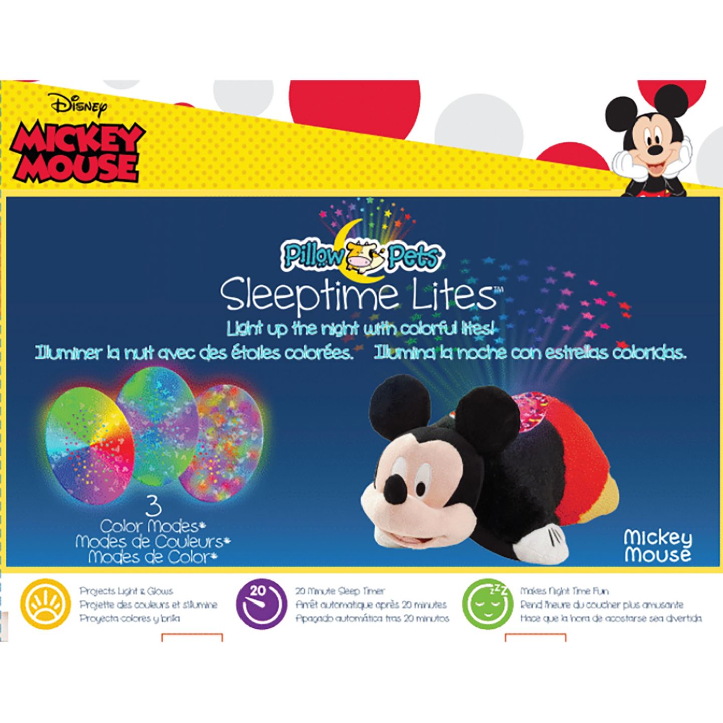 Детская мягкая игрушка Pillow Pets Mickey Mouse 11" Sleeptime Lite Night Light Plush — фото 6