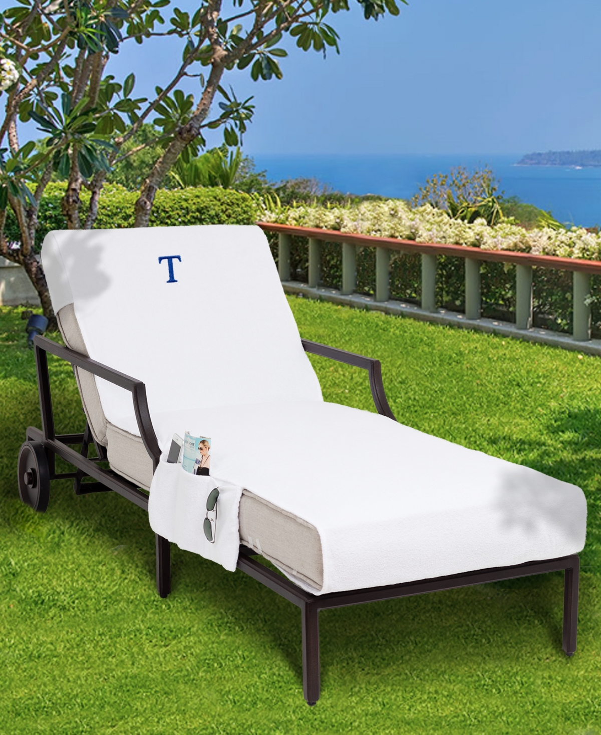 Personalized 100% Turkish Cotton Chaise Lounge Cover with Side Pockets - Z
