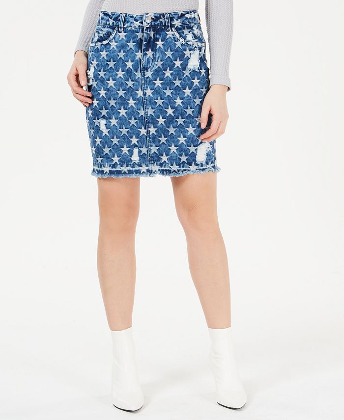 GUESS Cleo Ripped Star Printed Denim Skirt & Reviews - Skirts - Women ...