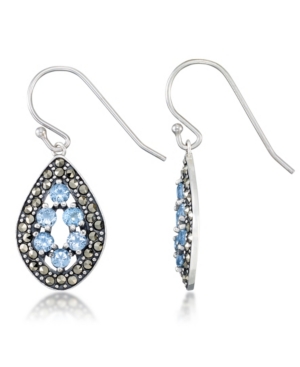image of Blue Topaz (1-1/3 ct. t.w.) & Marcasite Teardrop Earrings in Sterling Silver